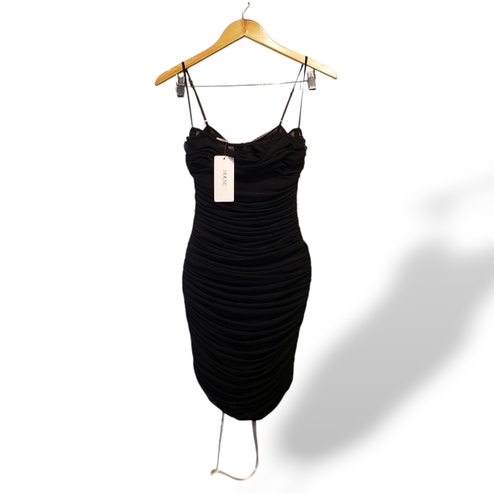 House Of CB Ella Black Mesh Bodycon Dress Size S NWT Corset Cups Ruched Sheer